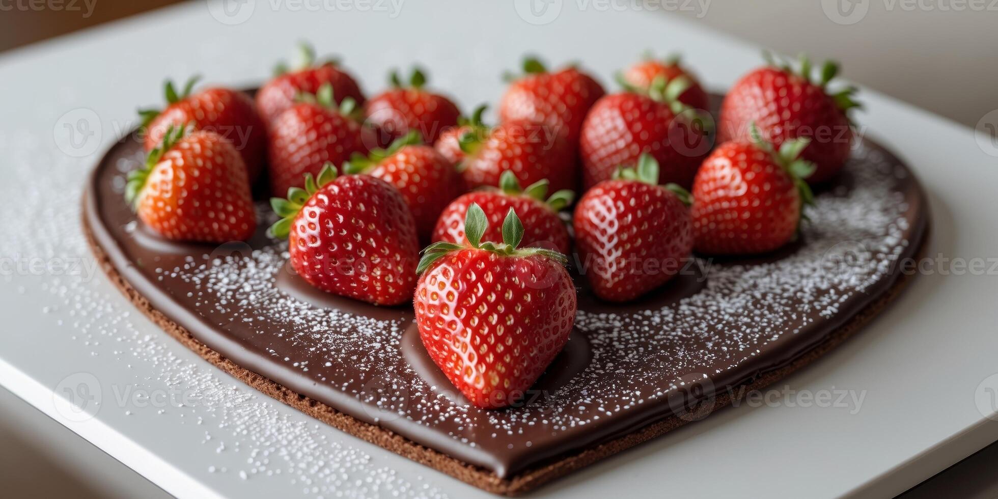 Heart Shaped Chocolate Pizza Topped With Strawberries photo