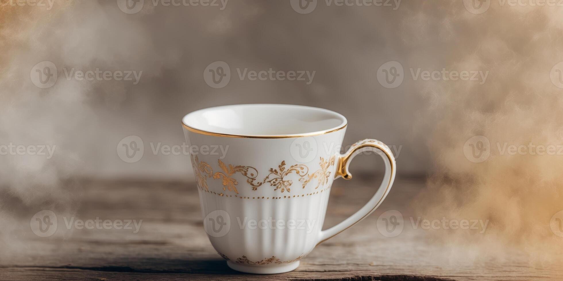 Elegant coffee cup with serene mood on wooden background with copy space photo