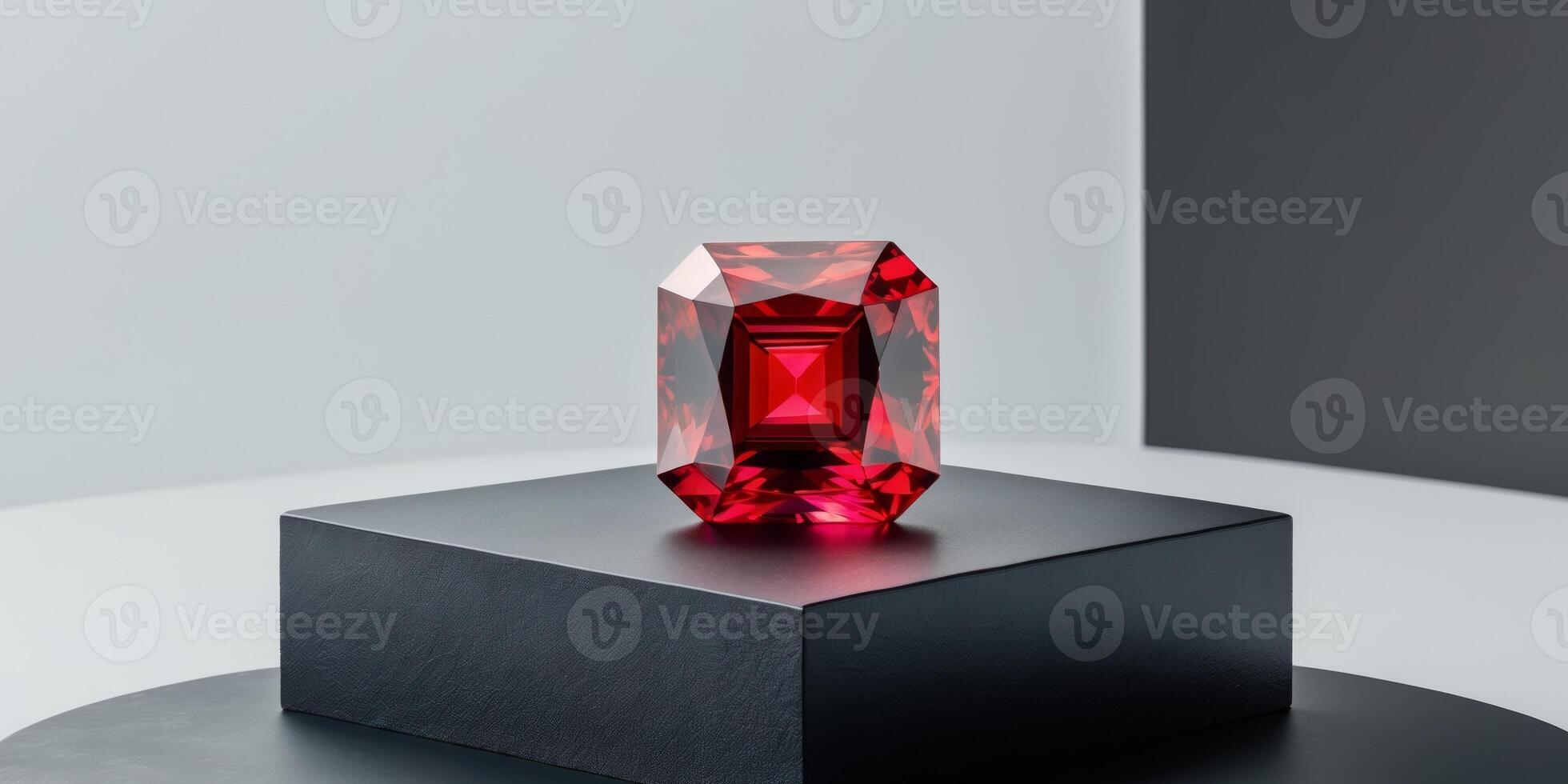 A Brilliant Red Gemstone Rests On Dark Surface photo