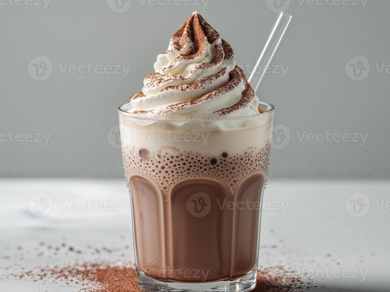 Iced Chocolate Drink with Cocoa Powder Dusting photo
