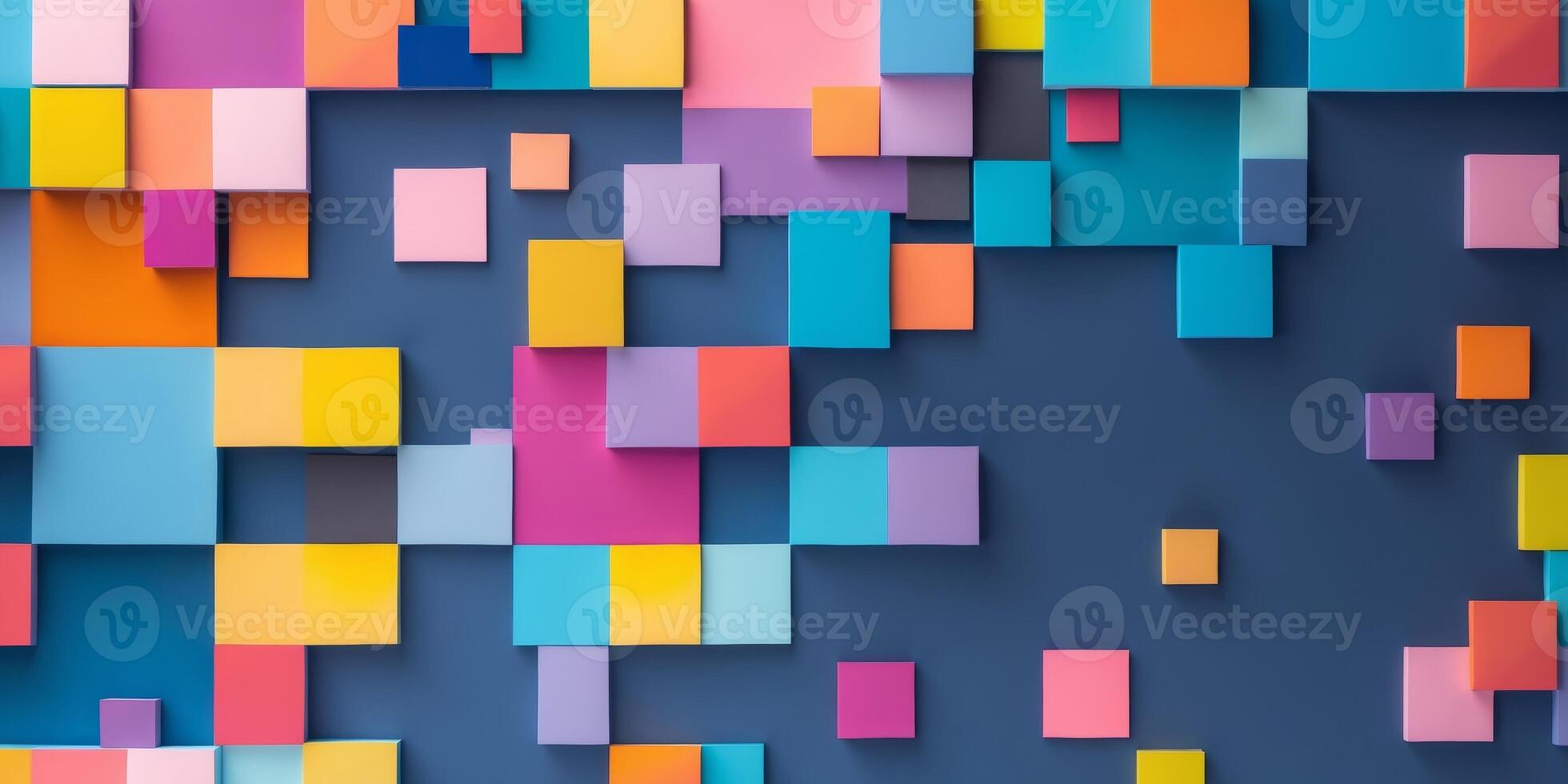 Colorful Abstract Squares on Blue Background - Graphic Design photo
