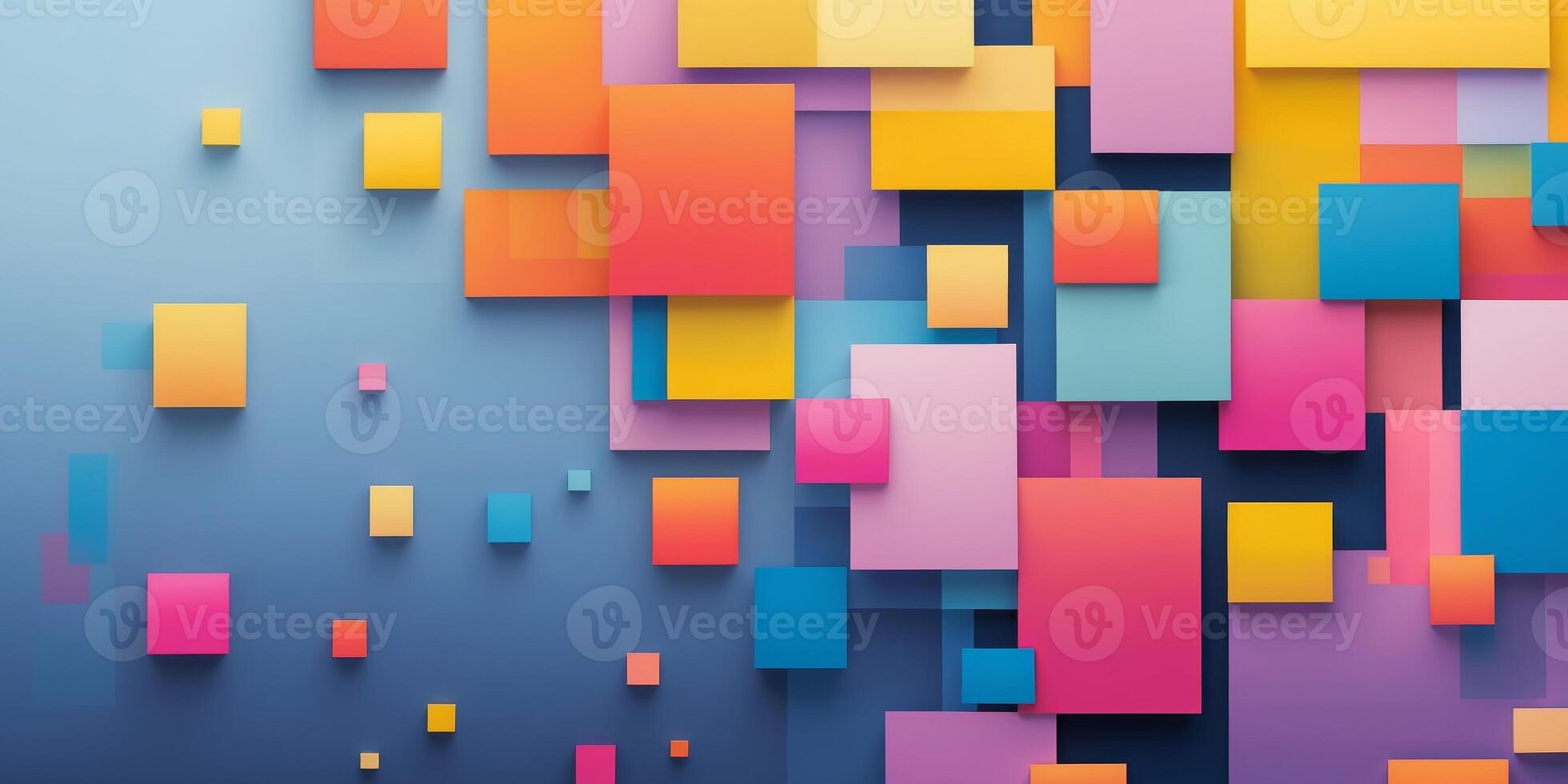 Colorful Abstract Squares on Blue Background - Graphic Design photo