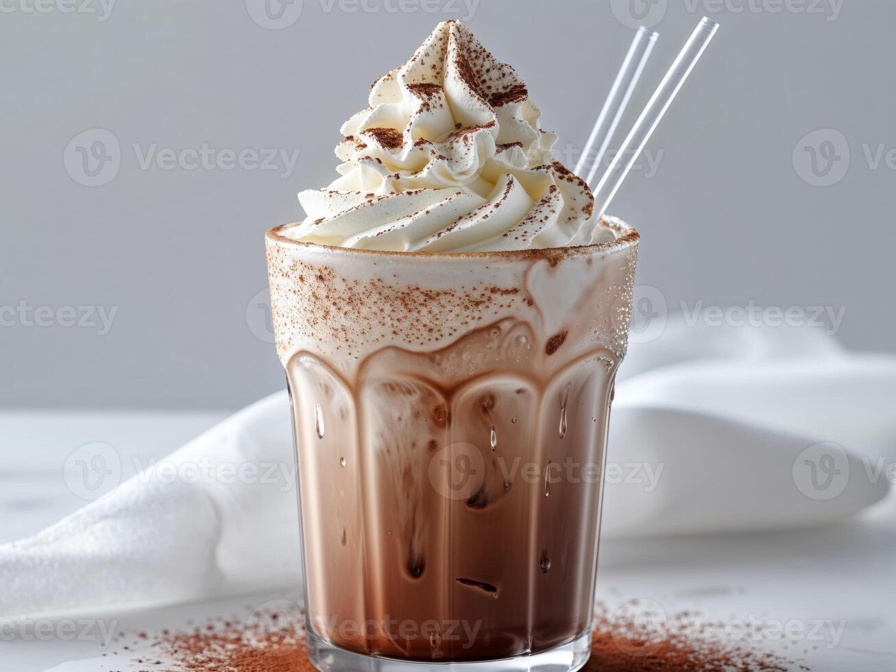 Iced Chocolate Drink with Cocoa Powder Dusting photo
