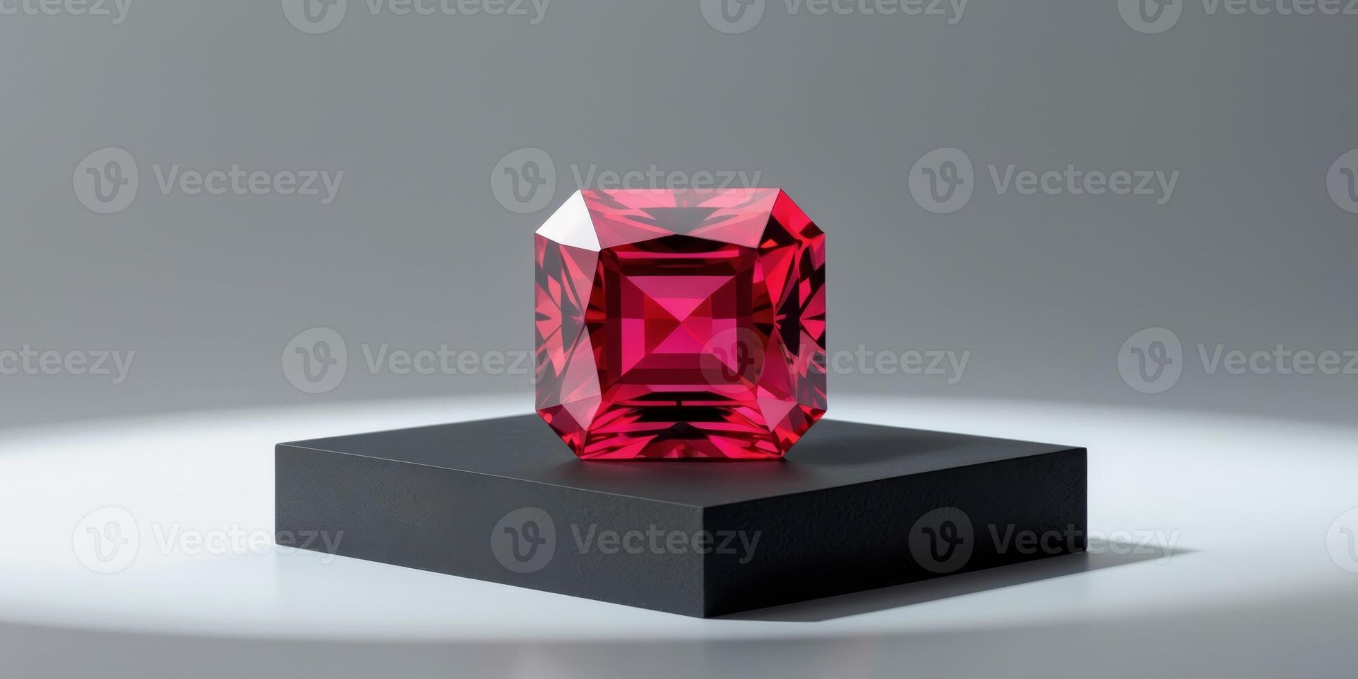 A Brilliant Red Gemstone Rests On Dark Surface photo