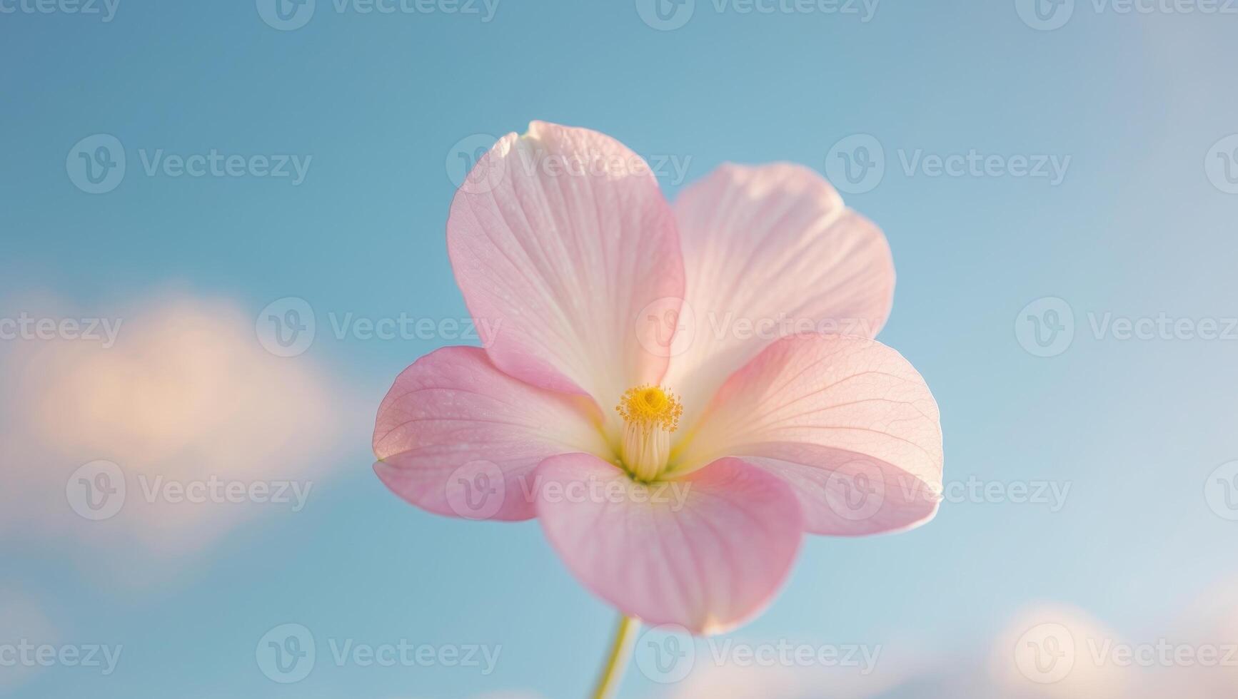 A beautiful pink flower with a blue sky in the background photo