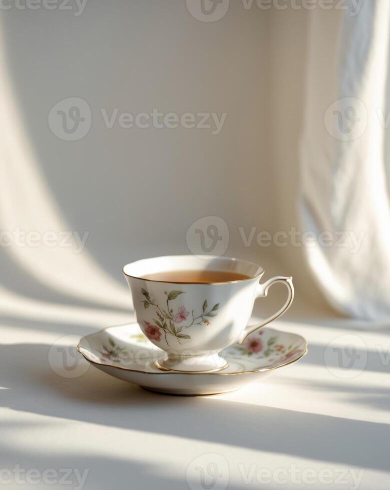 Exquisite Tea Cup and Saucer Set with Delicate Floral Design photo