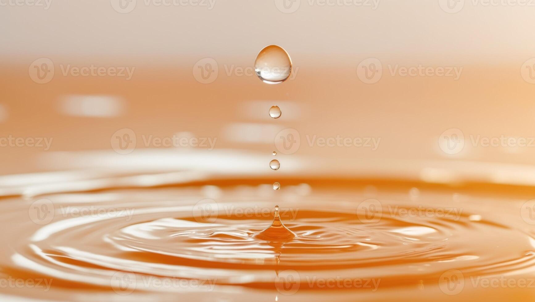 A Single Water Drop Falling Into Calm Orange Water photo