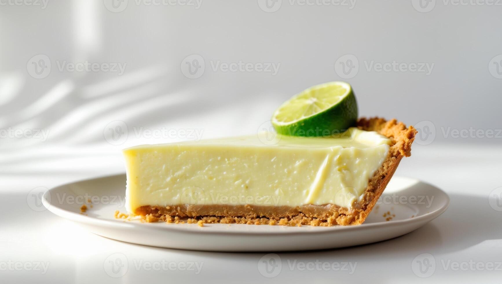 A slice of key lime pie on a white plate photo