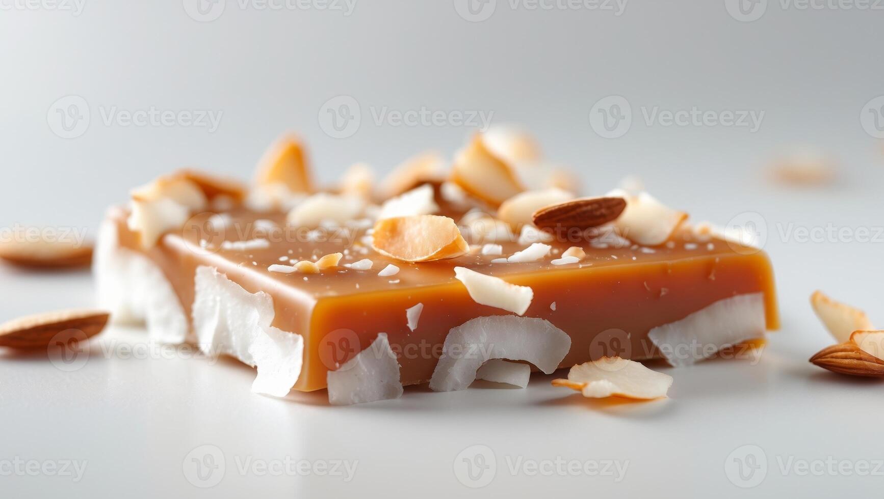 Caramel Candy Bar with Coconut and Almond Flakes photo