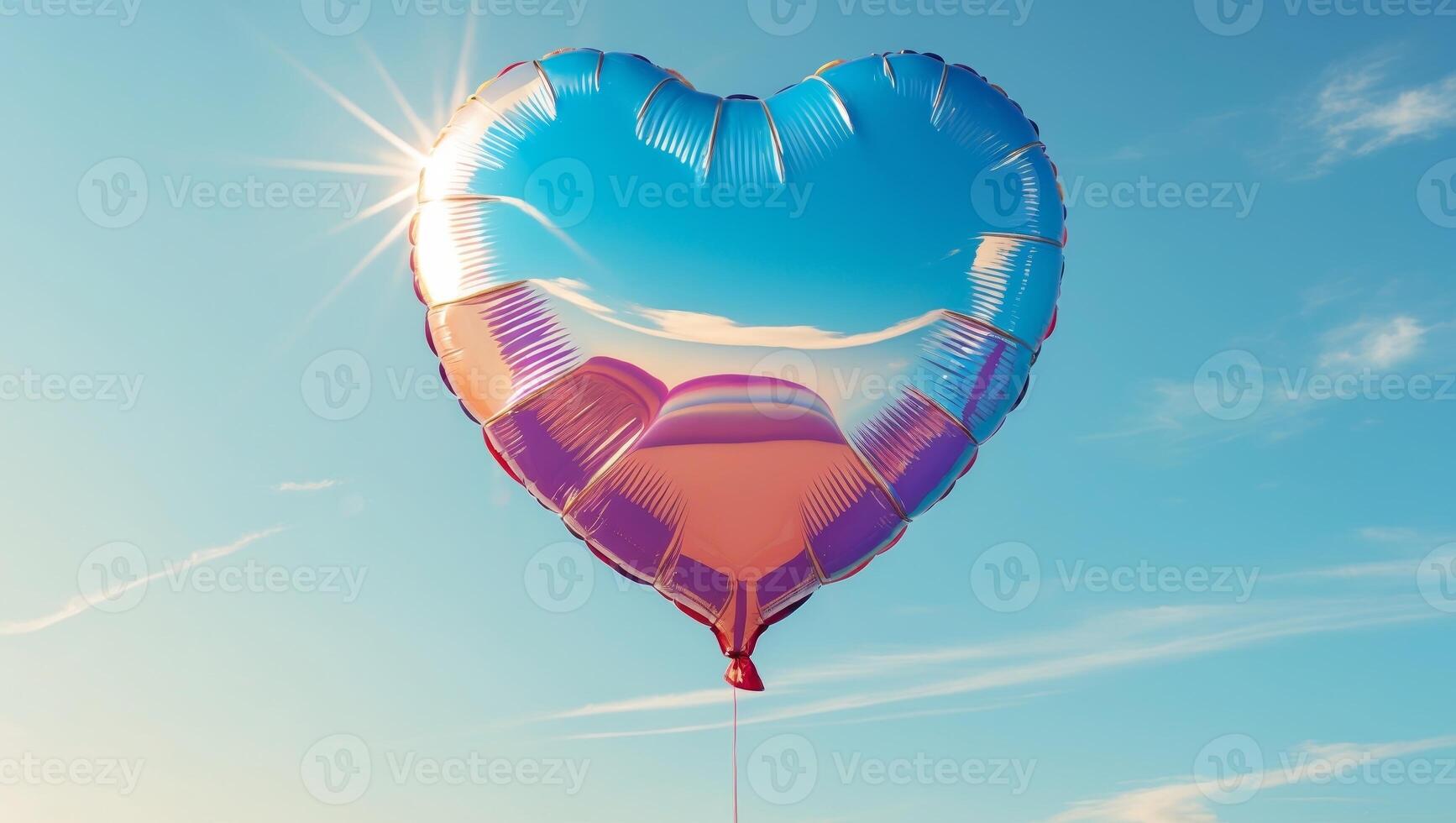 A heart shaped balloon is floating in the sky photo