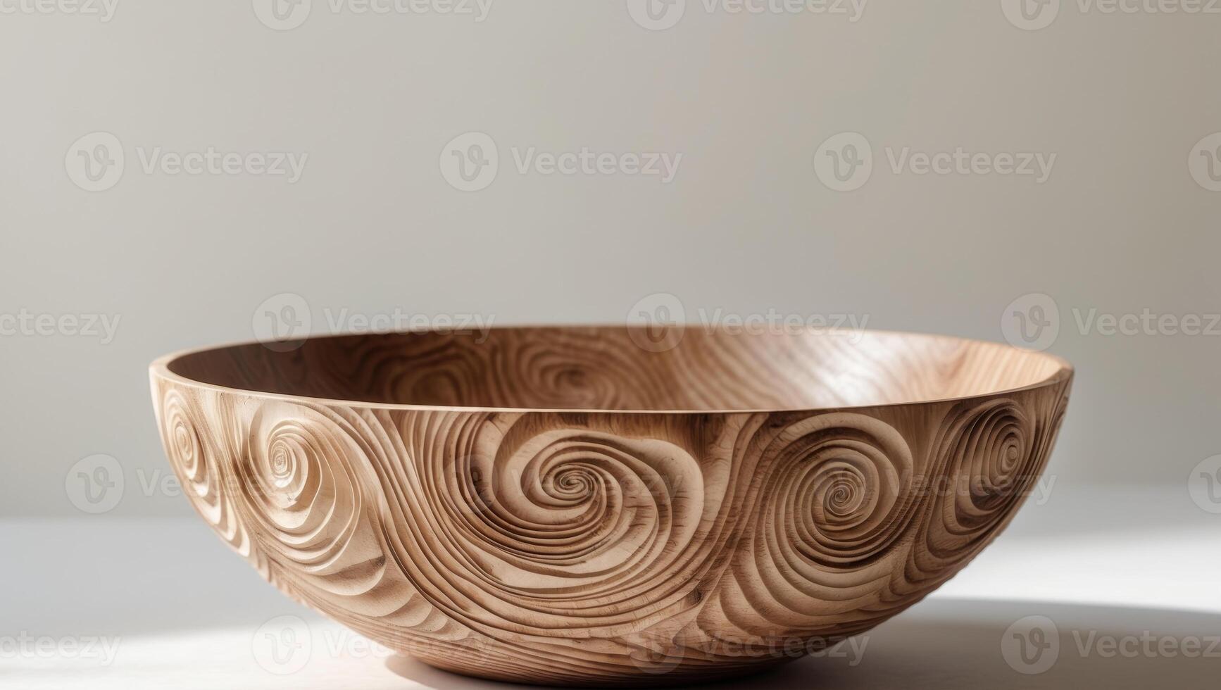A wooden bowl with swirl design on it photo