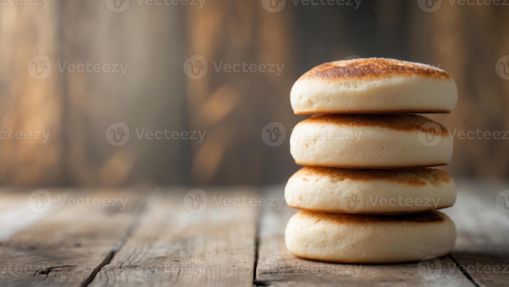 A stack of buns on a wooden table photo