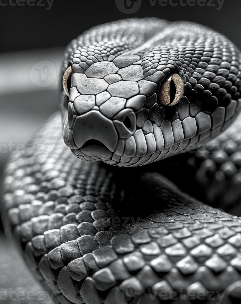 A black and white photo of a snake