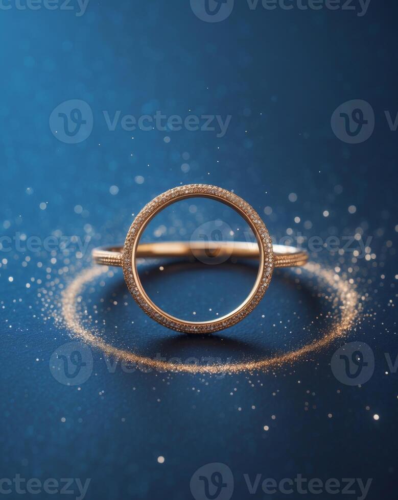 A gold ring on a blue background photo