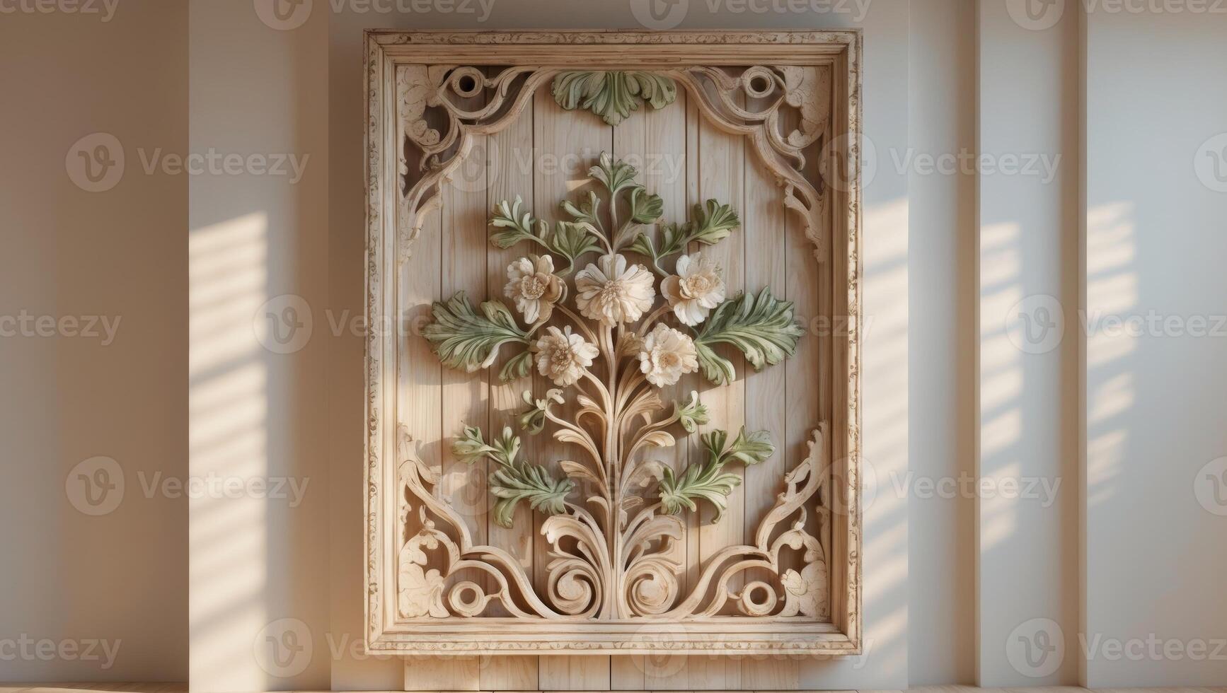 Wooden panel with floral design on it photo