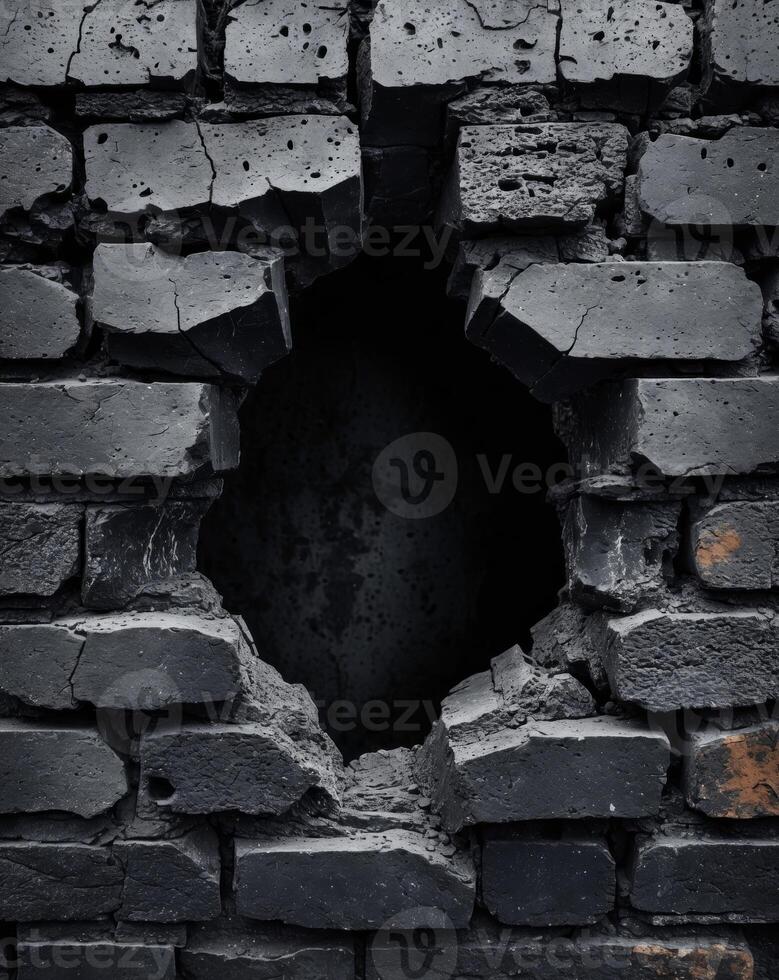 A hole in a brick wall with a hole in the middle photo