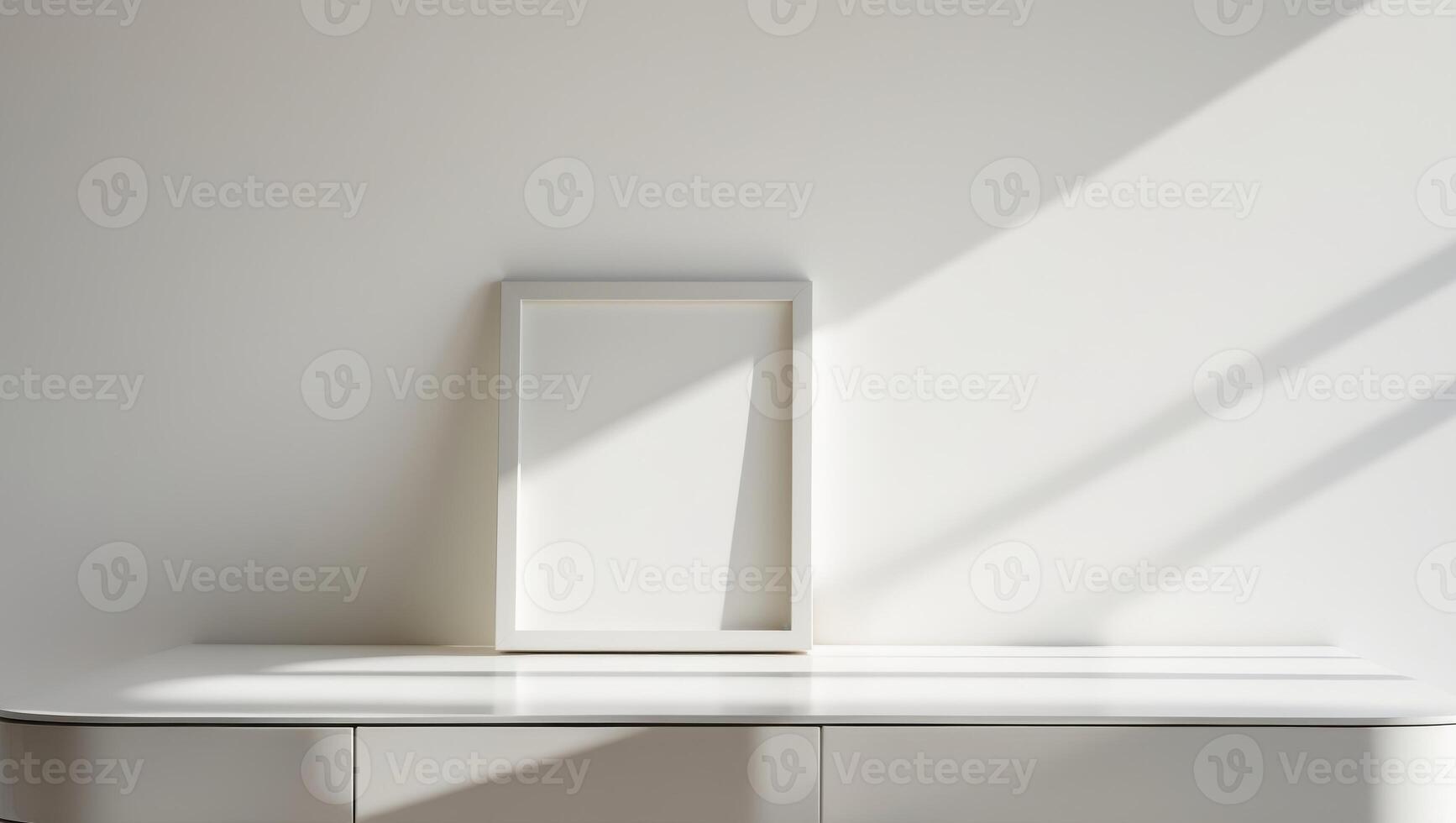 A white desk with a picture frame on it photo