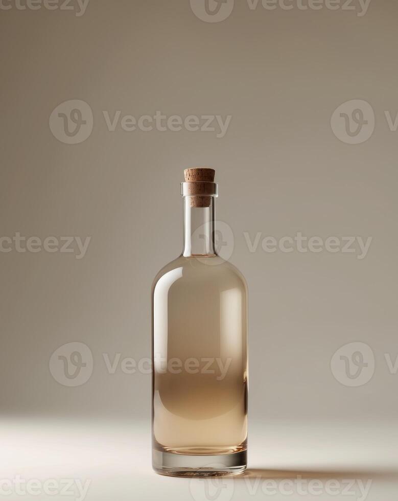 Elegant Empty Glass Liquor Bottle with Cork photo
