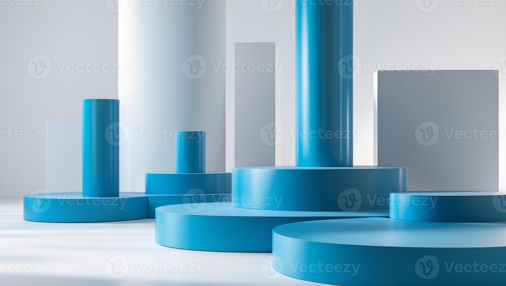 3d rendering of blue columns and white pillars photo