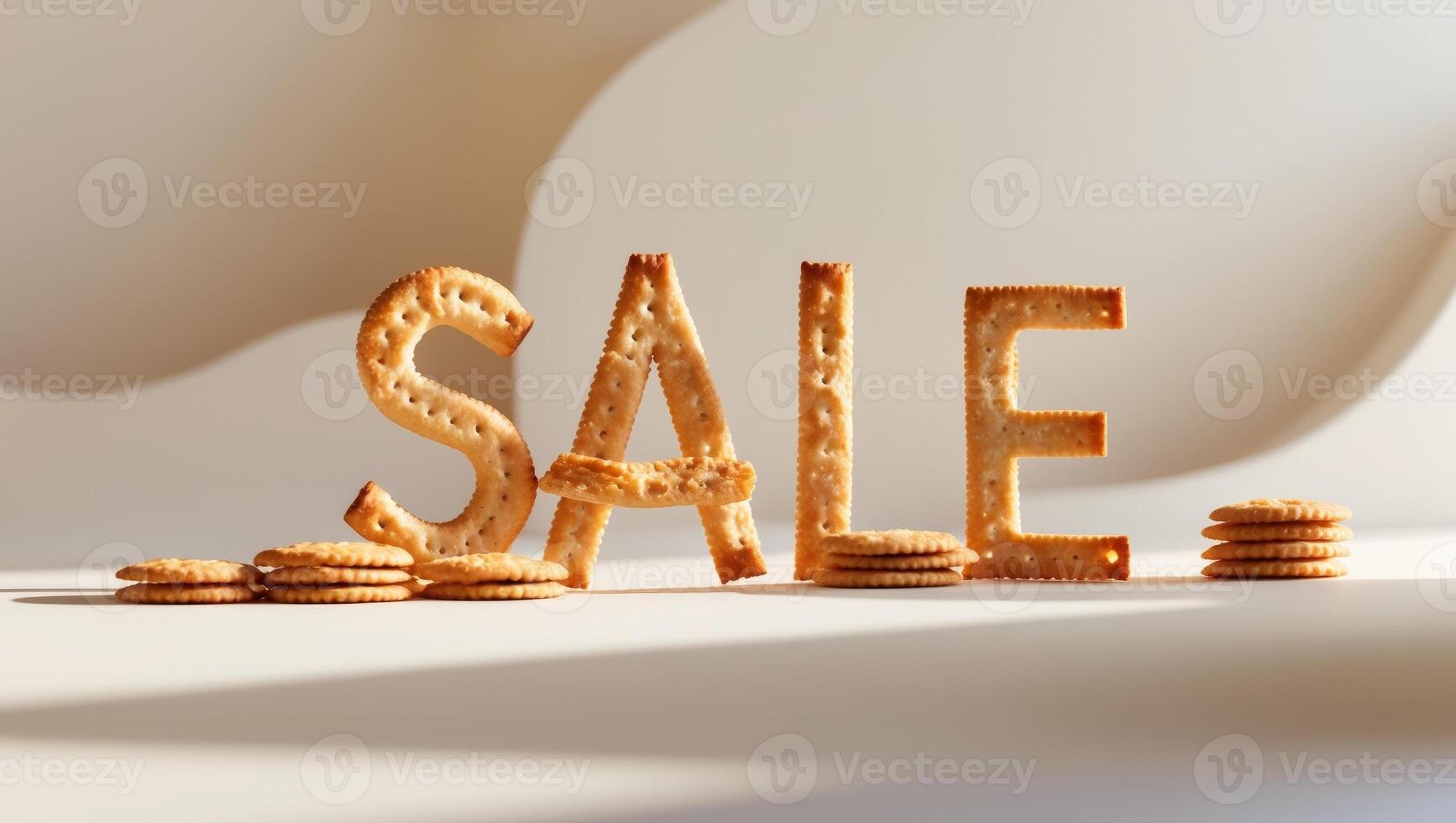 Creative snack display with baked crackers arranged to spell sale in cozy setting photo