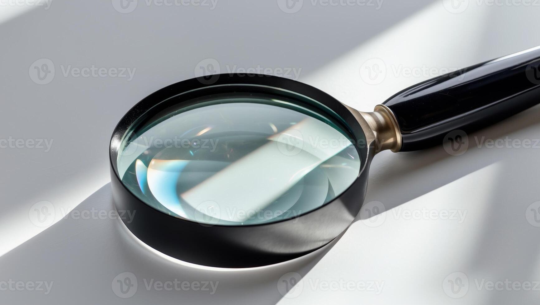 A magnifying glass is shown on a white surface photo