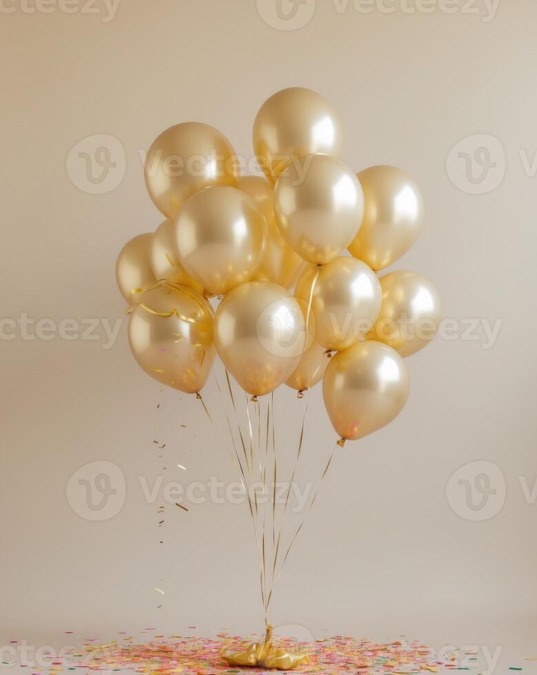 Gold balloons on a beige background photo
