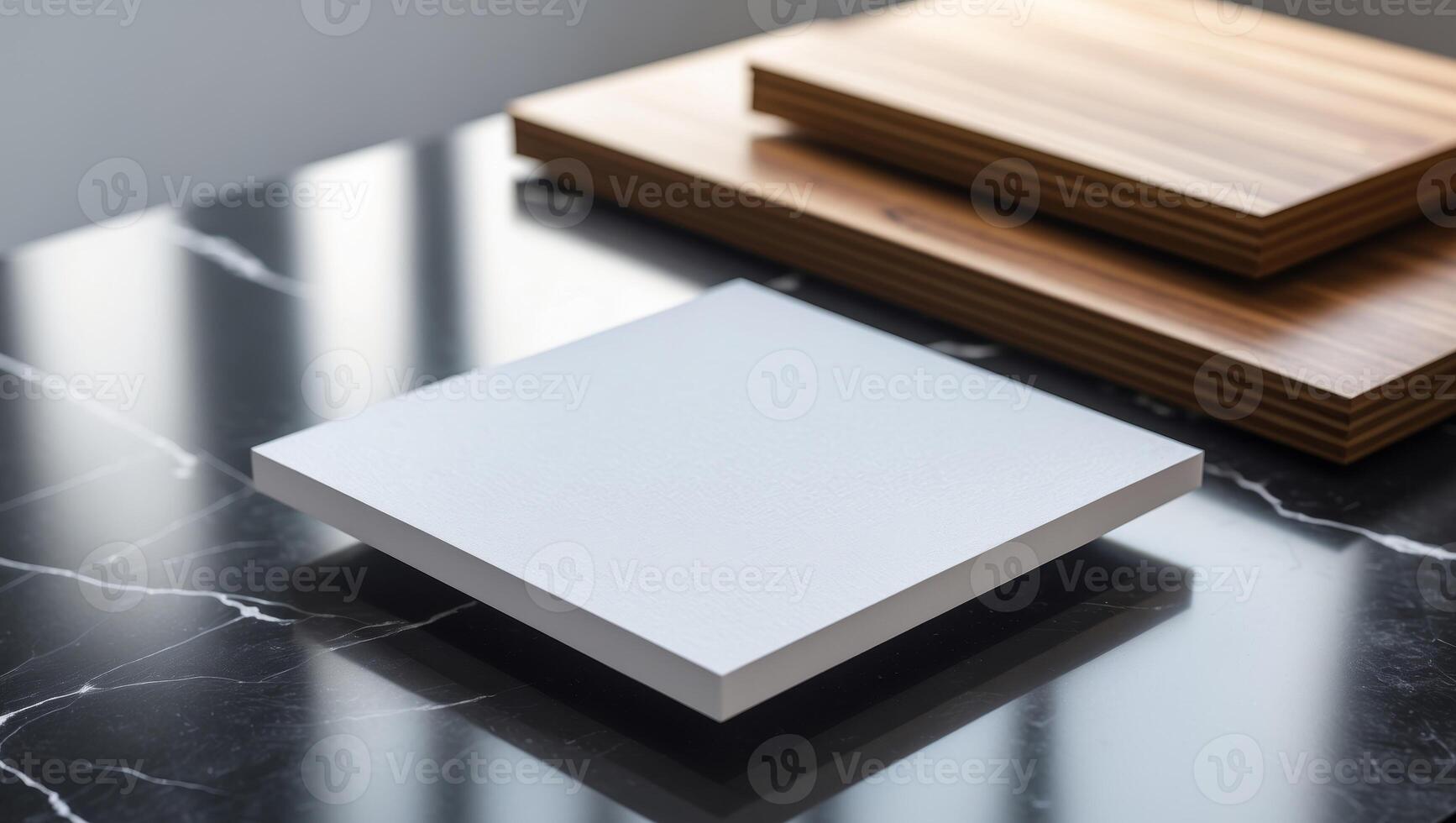 A white square on a marble table photo