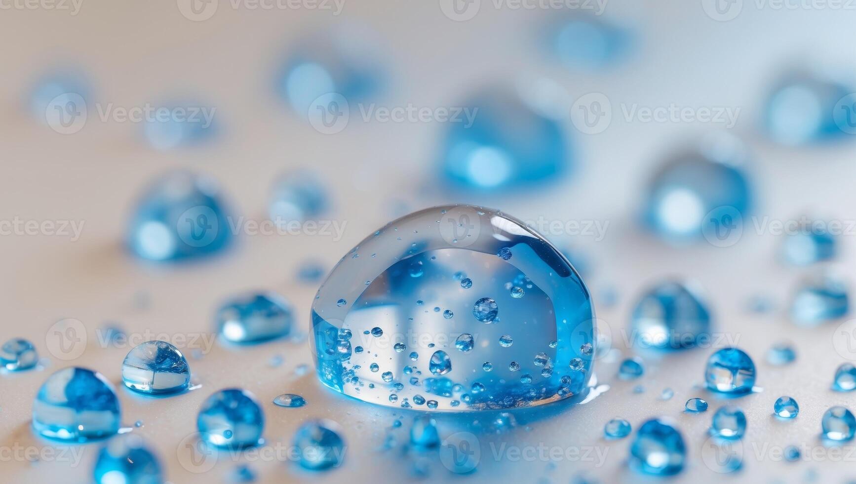 Captivating Blue Water Droplets in a Serene Atmosphere photo