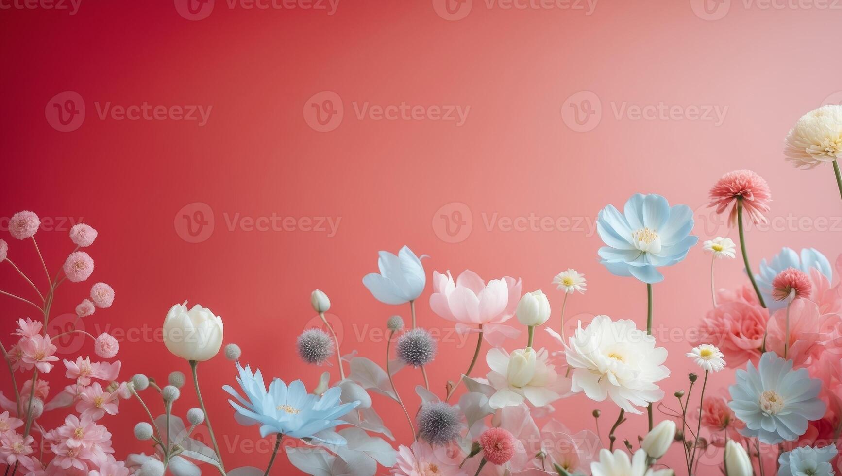 A red background with a bunch of flowers photo