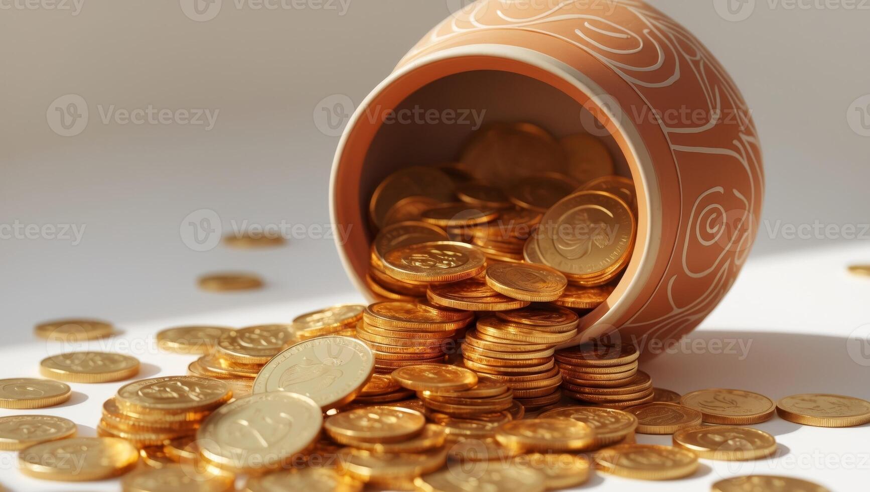 Golden Coins in a Decorative Pot - Autumn Wealth photo