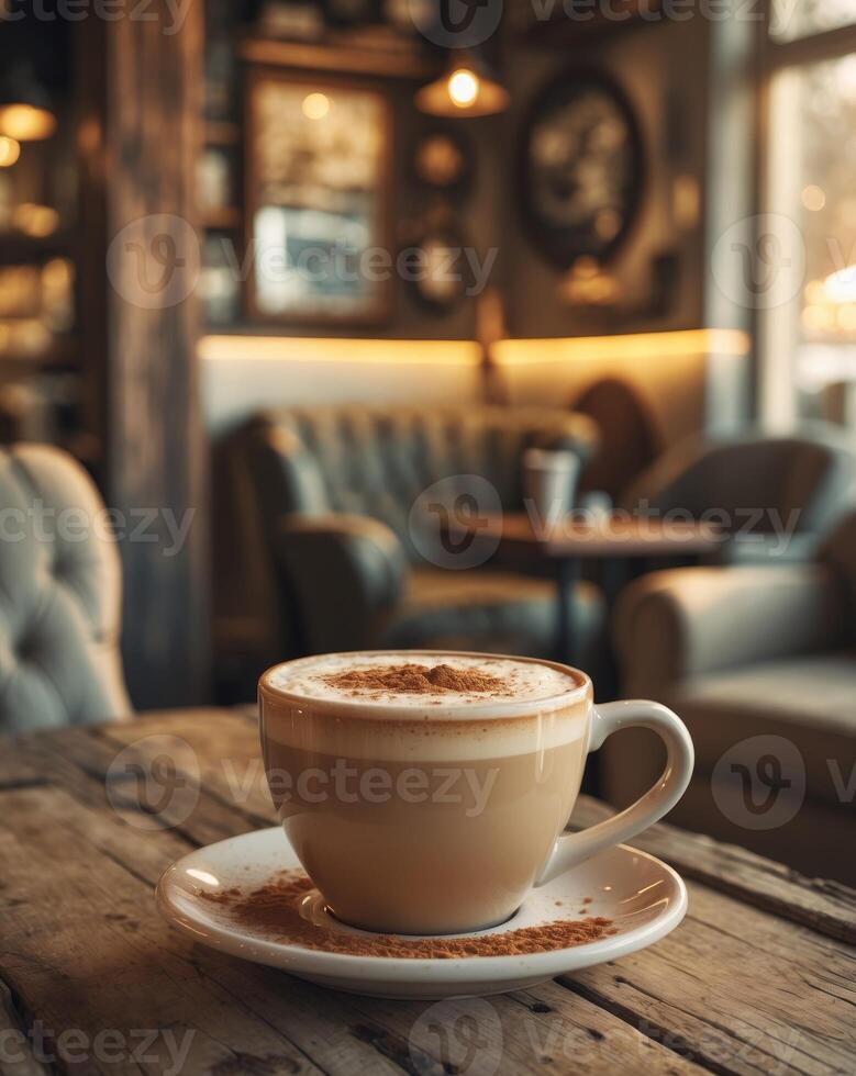 Enjoying a creamy cinnamon latte with aromatic spices in a cozy coffee shop setting photo
