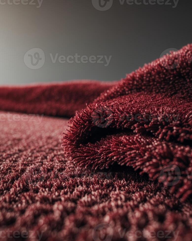 a close up of a textured deep red carpet showcasing its plush fibers photo
