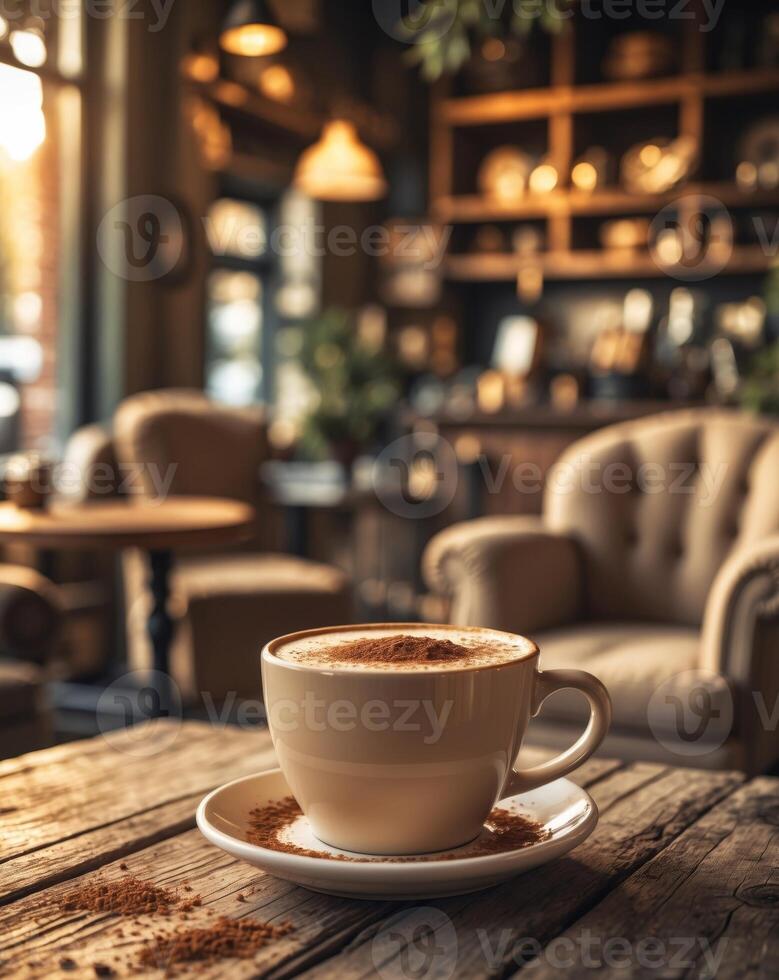 Enjoying a creamy cinnamon latte with aromatic spices in a cozy coffee shop setting photo