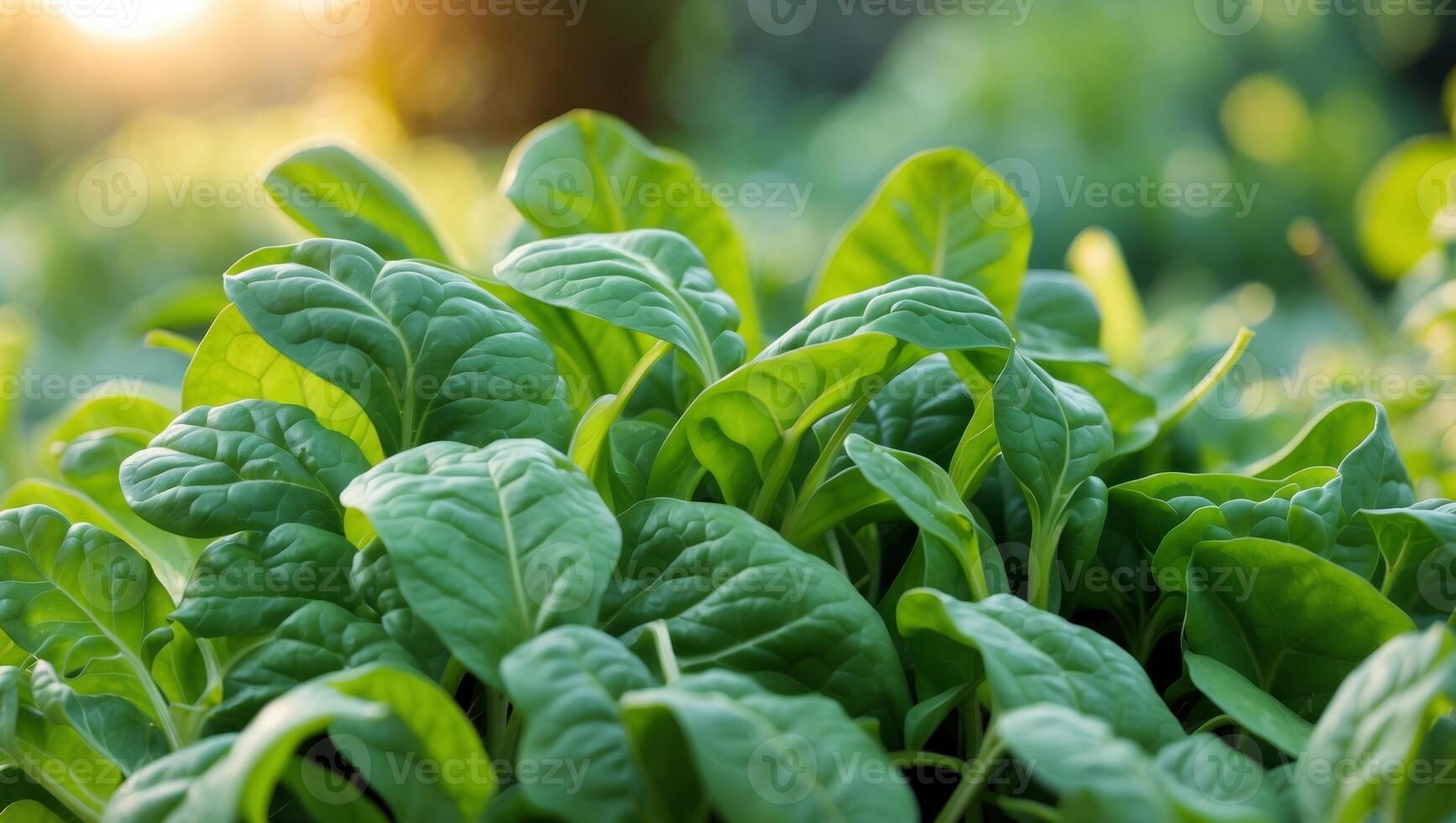 Fresh green spinach leaves grow in a vibrant garden setting during the day photo