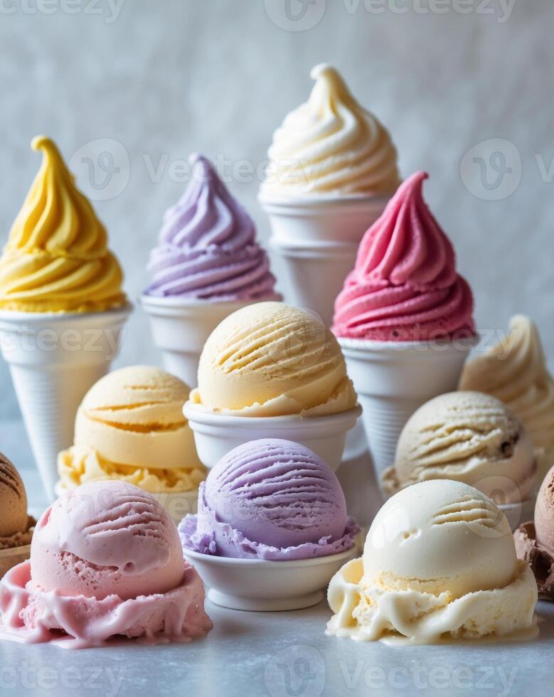 Assorted Flavors Of Delicious Ice Cream Scoops photo