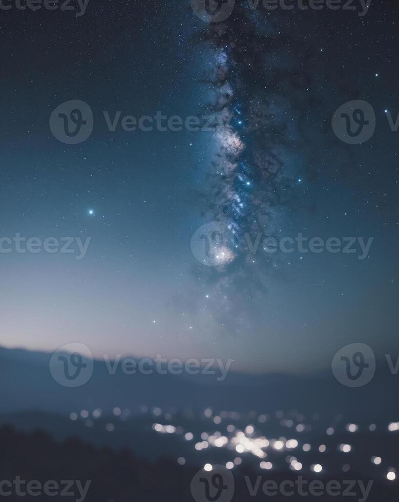 Milky way over city at night photo