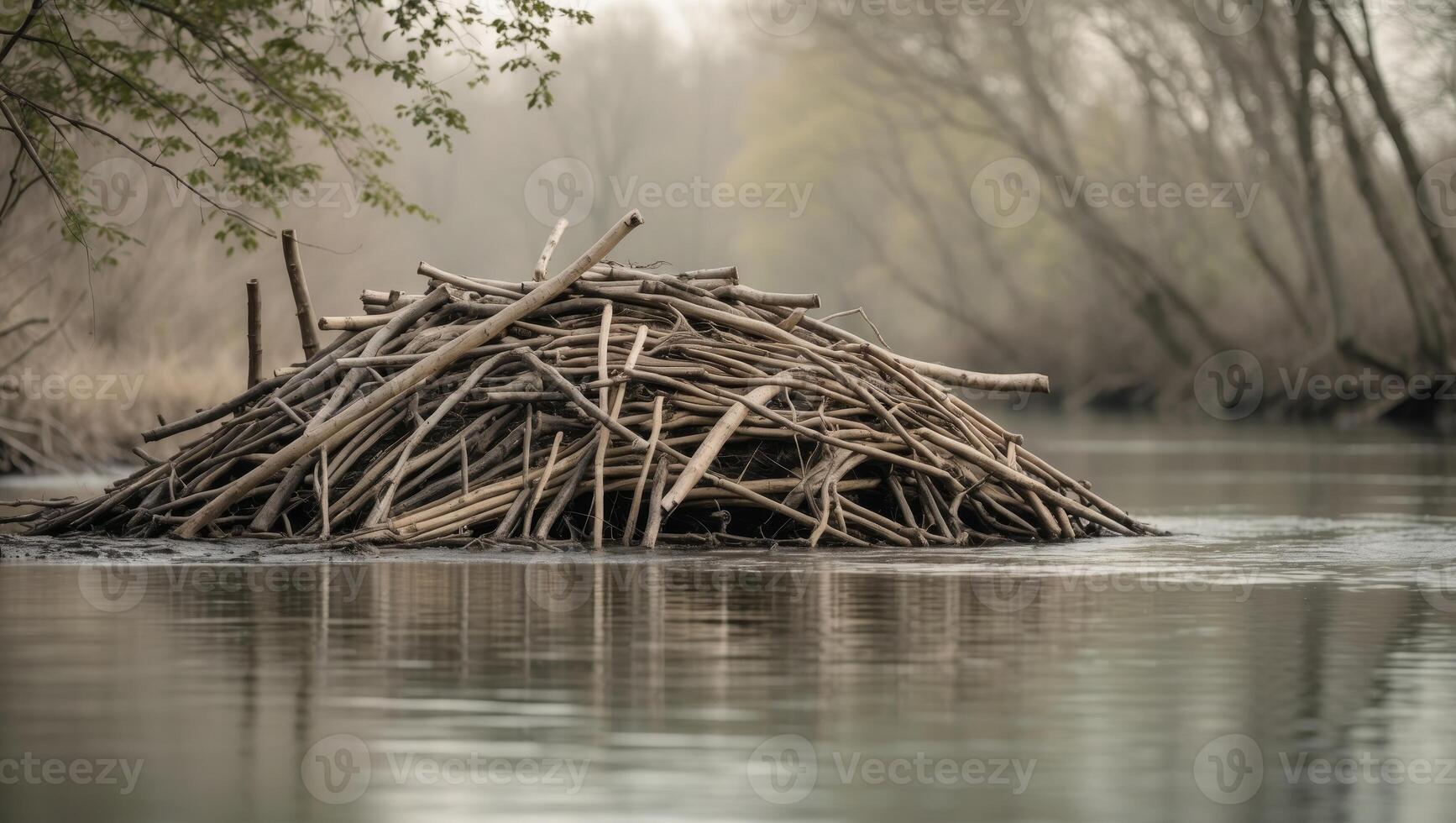 A large pile of sticks in the water photo