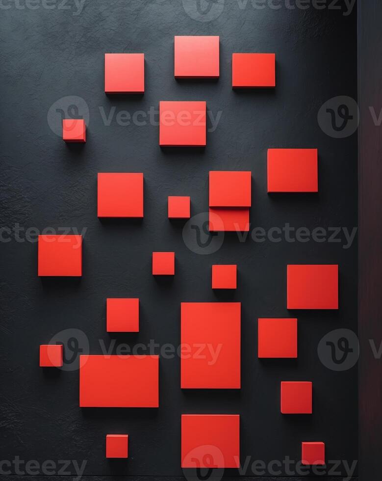 a black and red wall with squares and rectangles photo
