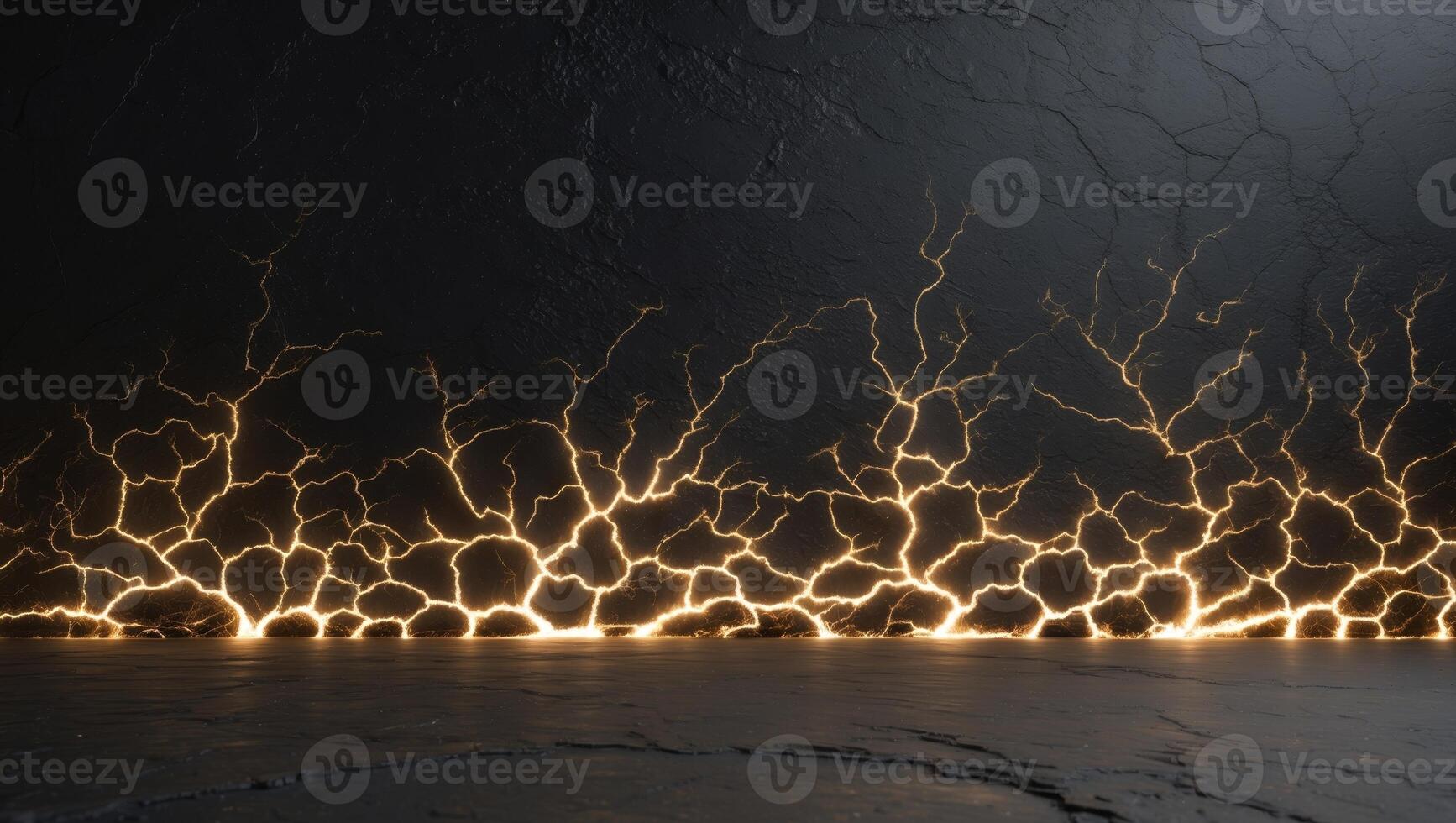 Textured black surface with glowing golden veins creating a striking visual contrast in a dark setting photo