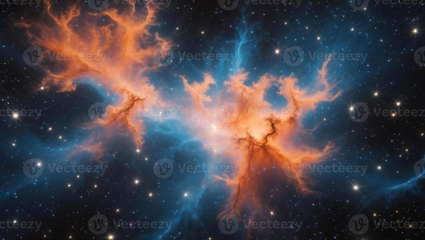 Nebula with Orange and Blue Regions and Numerous Stars photo