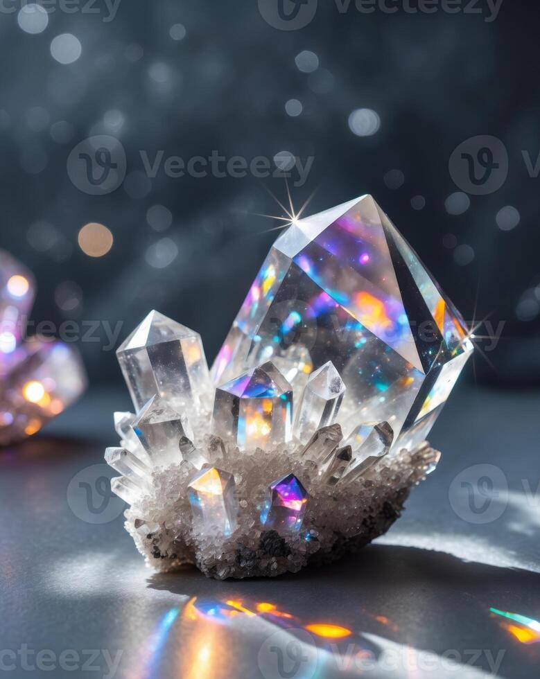 Sparkling Crystals Glimmering with Light and Color Reflections photo