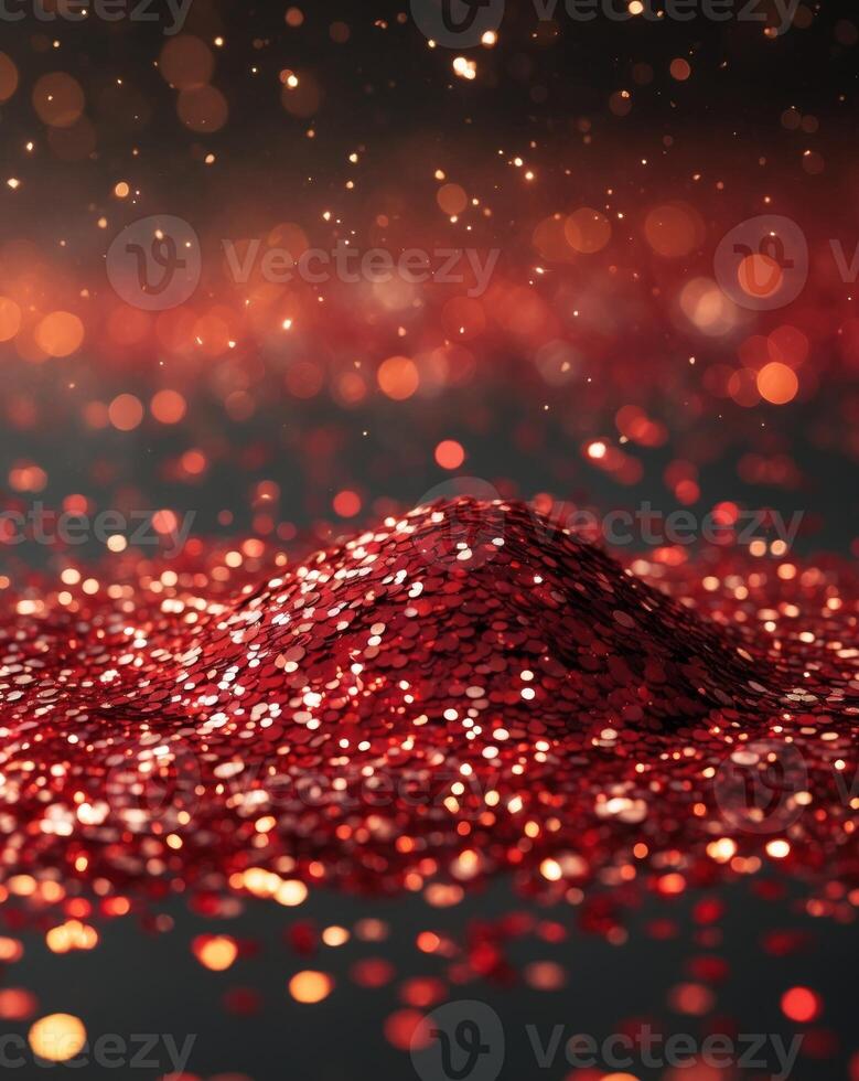Shimmering red glitter under soft lights creates a vibrant and festive atmosphere for celebrations and events photo