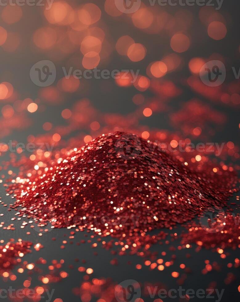 Shimmering red glitter under soft lights creates a vibrant and festive atmosphere for celebrations and events photo