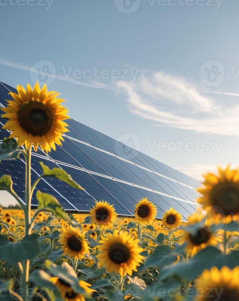 Solar Panels Power Sunflowers Brilliantly photo