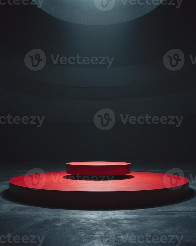 Red stage with spotlight in empty room photo