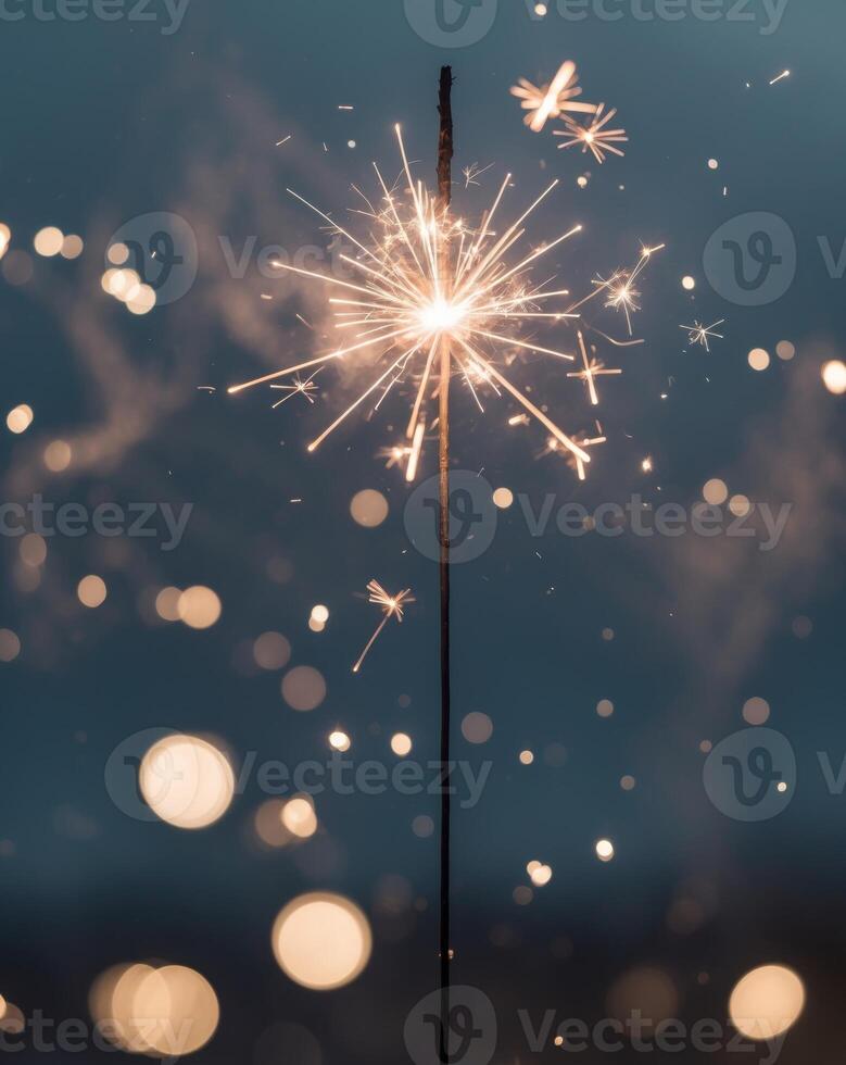 A sparkler is lit with a bokeh effect photo