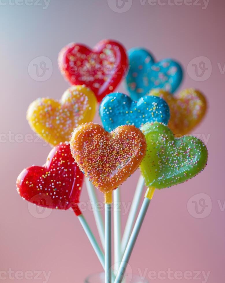 A vase filled with colorful lollipops photo