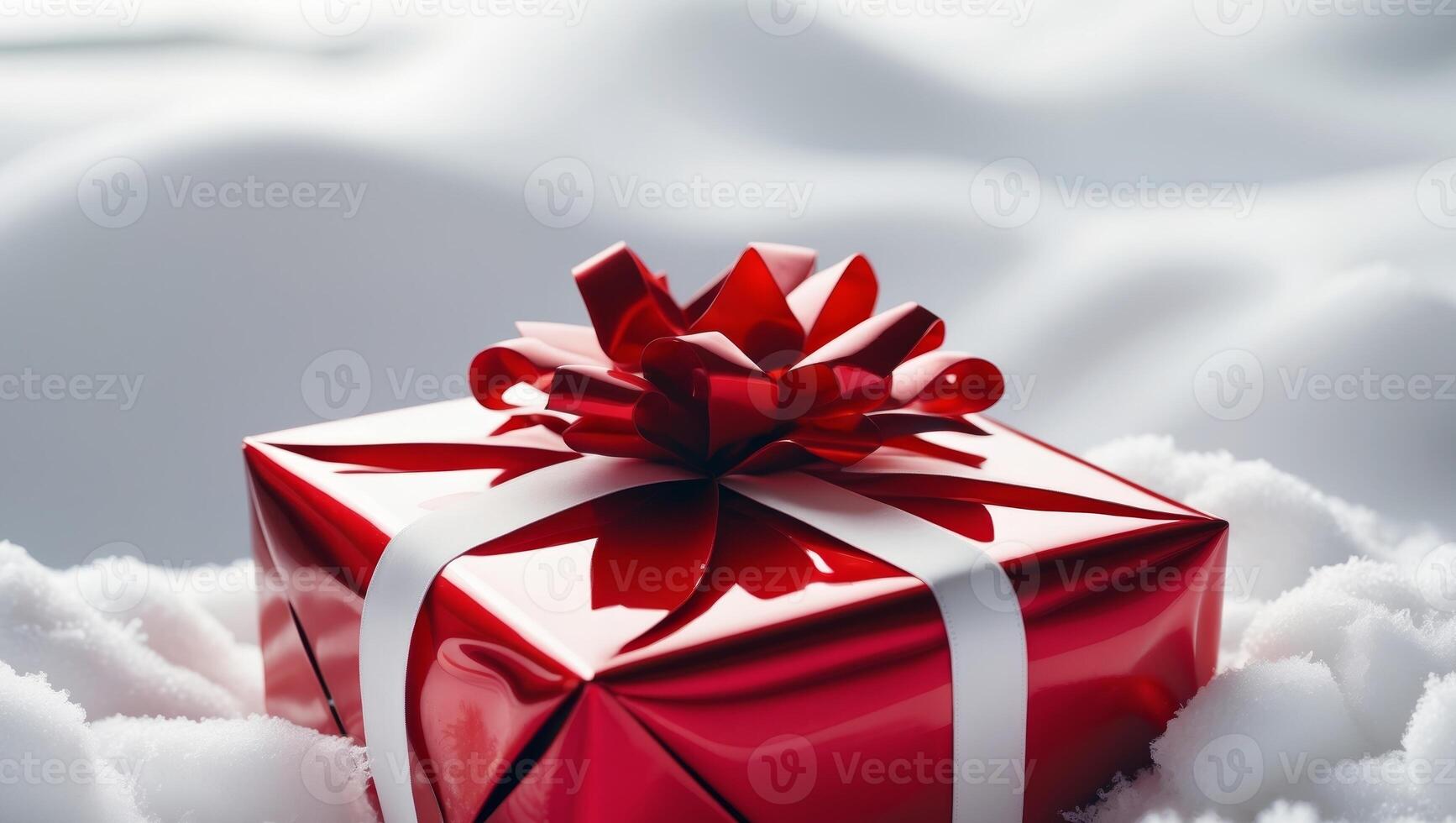 there is a red present box with a bow on it photo