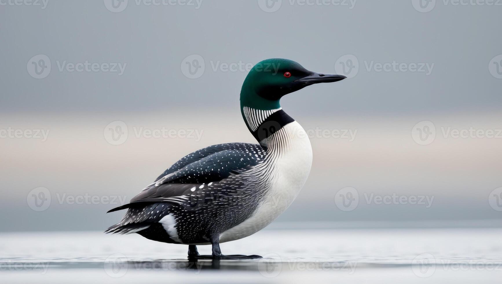 Standing Common Loon with Vibrant Plumage in High Fidelity photo
