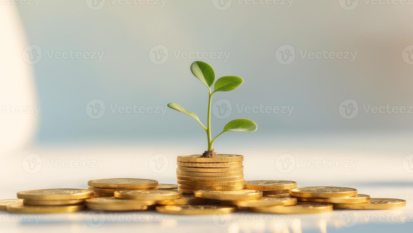 Money Growth Concept - Plants on a Stack of Coins photo